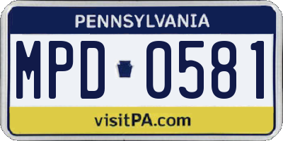 PA license plate MPD0581