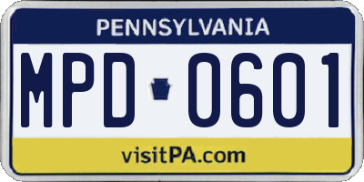 PA license plate MPD0601