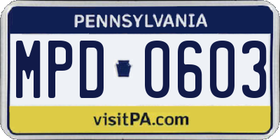 PA license plate MPD0603