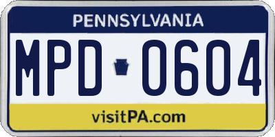 PA license plate MPD0604