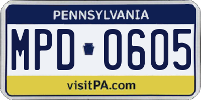 PA license plate MPD0605