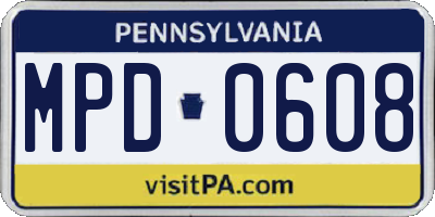 PA license plate MPD0608