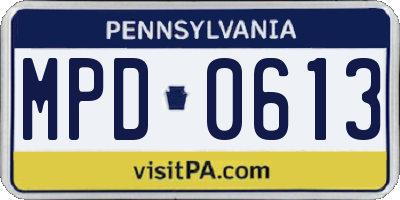 PA license plate MPD0613