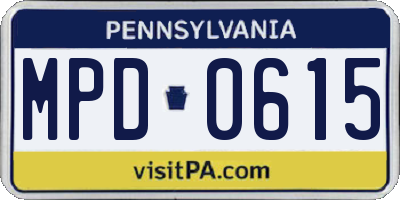 PA license plate MPD0615