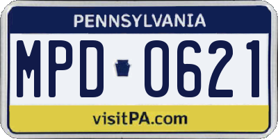 PA license plate MPD0621