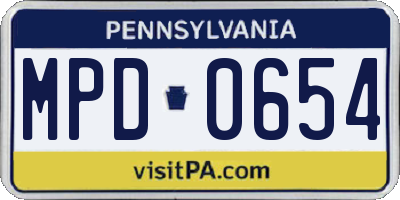 PA license plate MPD0654