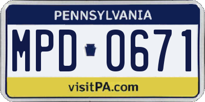 PA license plate MPD0671