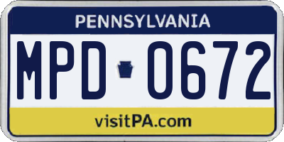 PA license plate MPD0672