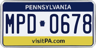 PA license plate MPD0678