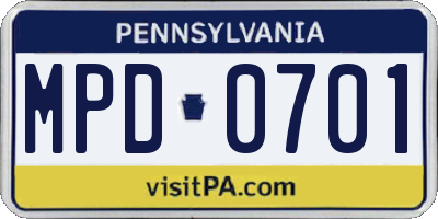 PA license plate MPD0701