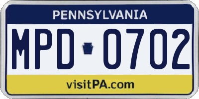 PA license plate MPD0702