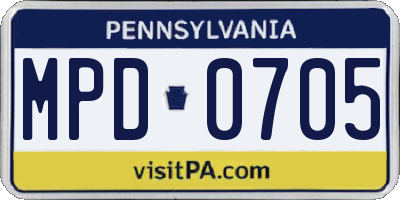 PA license plate MPD0705