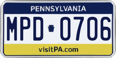 PA license plate MPD0706