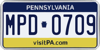 PA license plate MPD0709