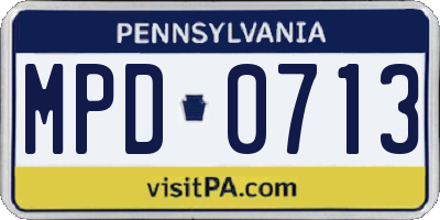 PA license plate MPD0713