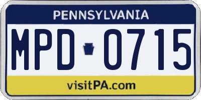 PA license plate MPD0715