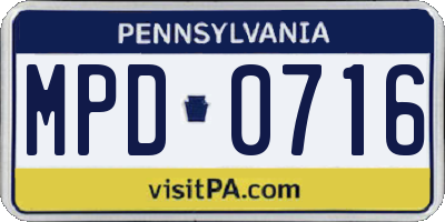 PA license plate MPD0716