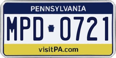 PA license plate MPD0721