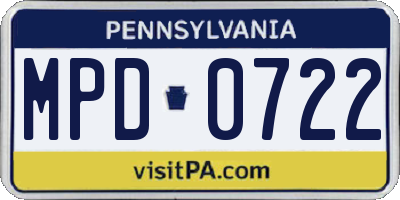 PA license plate MPD0722