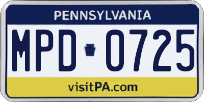 PA license plate MPD0725