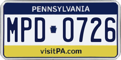 PA license plate MPD0726