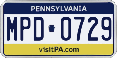 PA license plate MPD0729