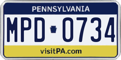 PA license plate MPD0734