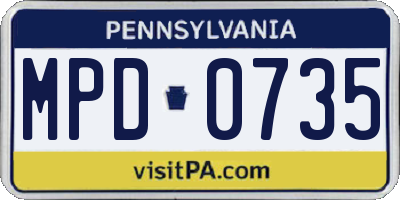 PA license plate MPD0735