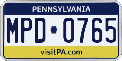 PA license plate MPD0765