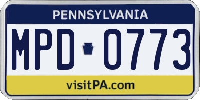 PA license plate MPD0773