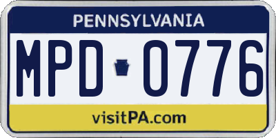 PA license plate MPD0776