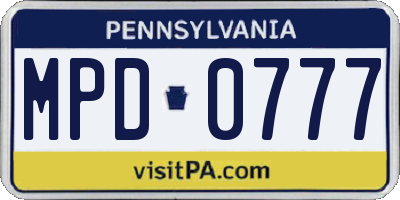PA license plate MPD0777