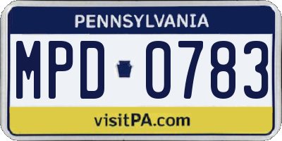 PA license plate MPD0783