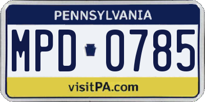 PA license plate MPD0785