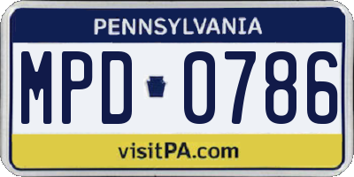 PA license plate MPD0786