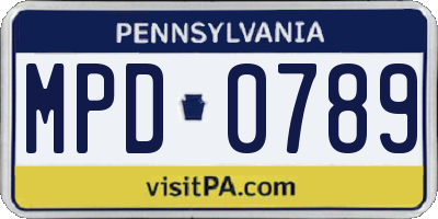 PA license plate MPD0789