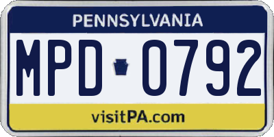 PA license plate MPD0792