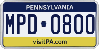 PA license plate MPD0800