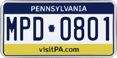 PA license plate MPD0801
