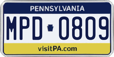 PA license plate MPD0809