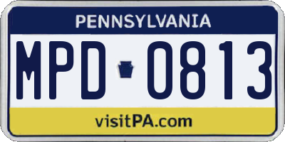 PA license plate MPD0813