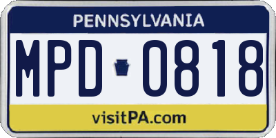 PA license plate MPD0818