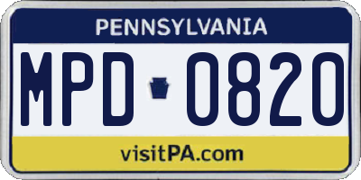 PA license plate MPD0820