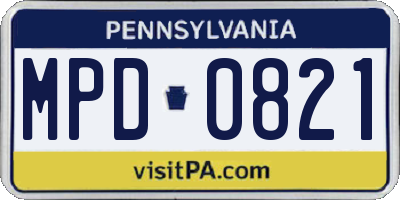 PA license plate MPD0821