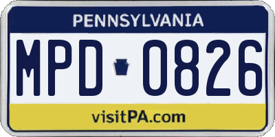 PA license plate MPD0826