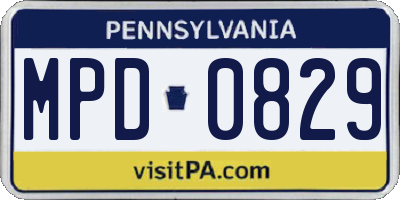 PA license plate MPD0829