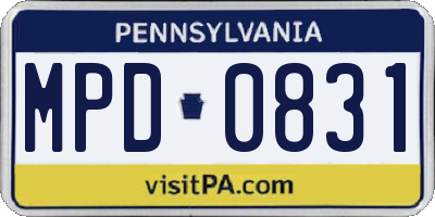 PA license plate MPD0831