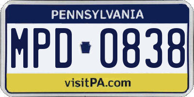 PA license plate MPD0838