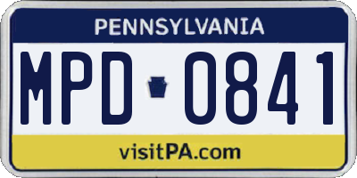 PA license plate MPD0841