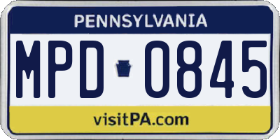 PA license plate MPD0845